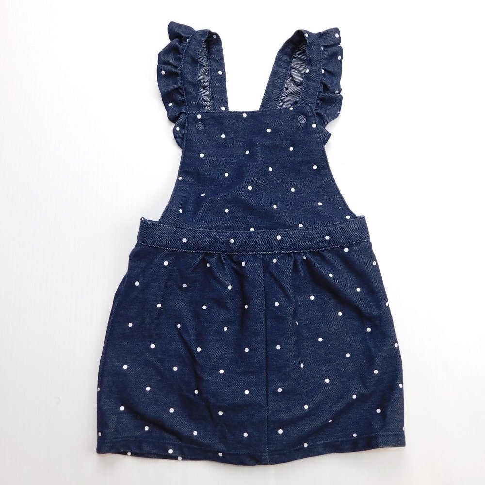 Carters Baby Girl 18 Months Chambray Navy Blue White Polka Dots Overall Dress
